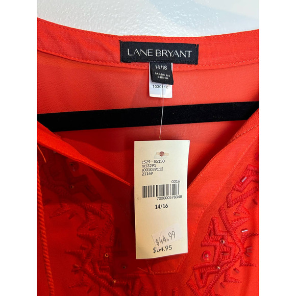 Lane Bryant Orange Boho Blouse Size 14/16 Embellishment - Picture 5 of 9